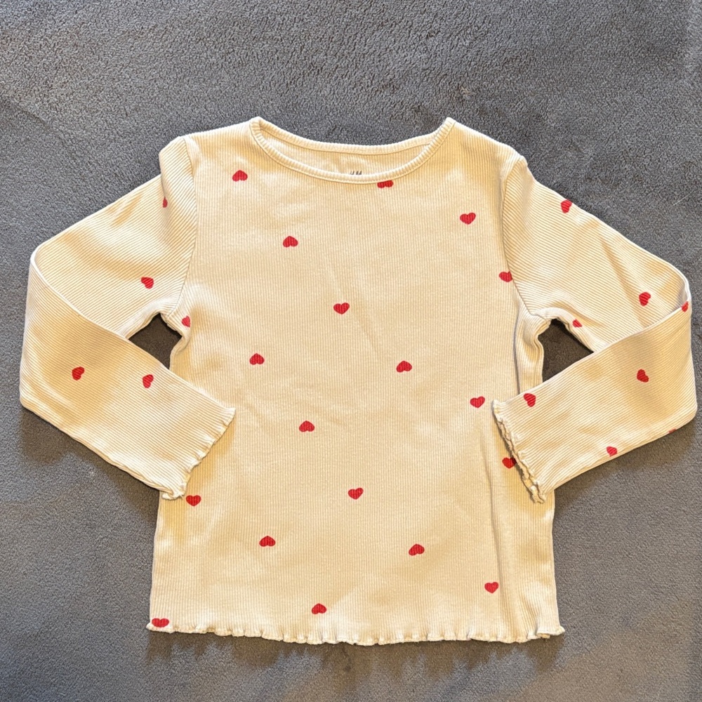 H&M Toddler Cream Long Sleeve Shirt with Red Hearts